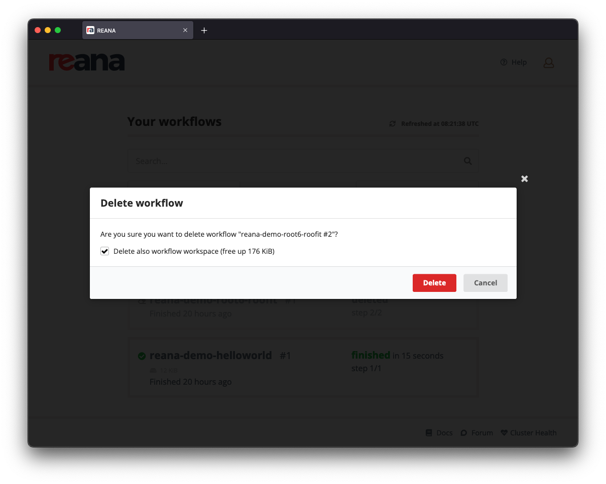 Dialog to confirm the deletion of a workflow